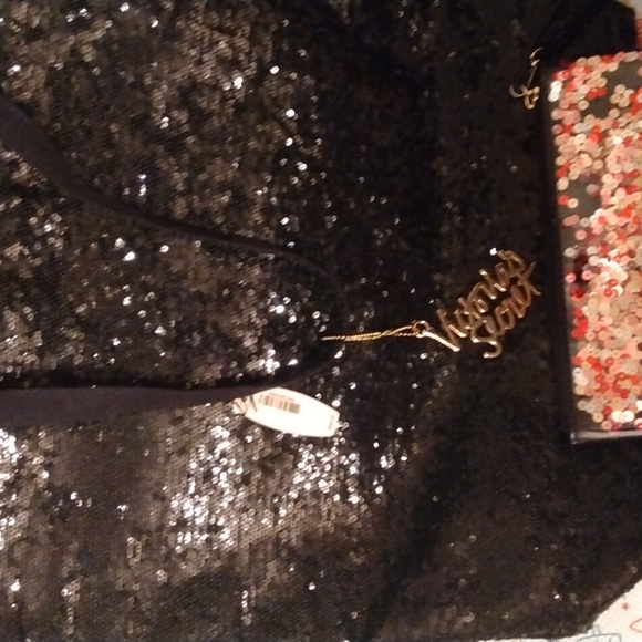 Victoria Secret black sequin tote bag+ Victoria Secret black sequin wristlet bag - Picture 15 of 17
